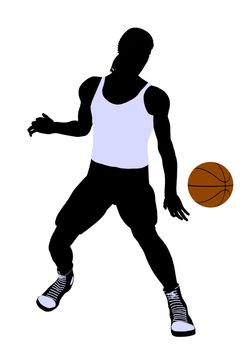 African American basketballl player silhouette on a white background