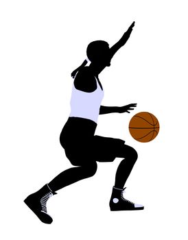 African American basketballl player silhouette on a white background