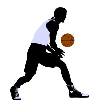 African American basketballl player silhouette on a white background