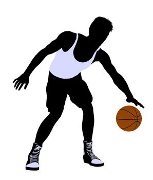 Male basketballl player silhouette on a white background
