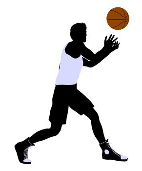 Male basketballl player silhouette on a white background