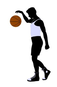 Male basketballl player silhouette on a white background
