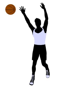 Male basketballl player silhouette on a white background