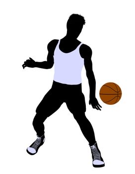 Male basketballl player silhouette on a white background