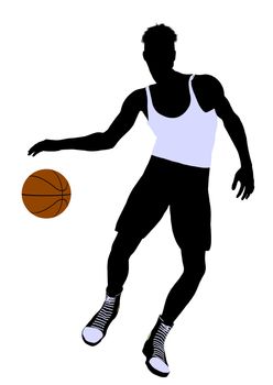 Male basketballl player silhouette on a white background