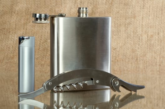 Small metal flask for carrying alcohol