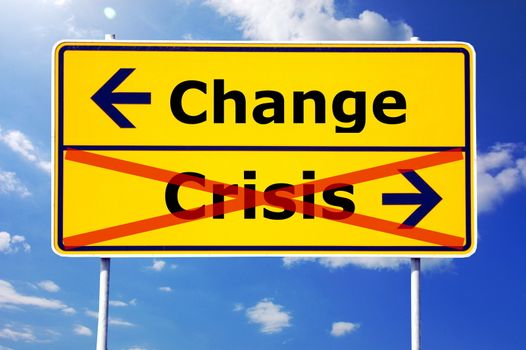 financial crisis and change concept with road sign