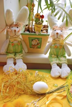 Easter decorations: rabbits and eggs