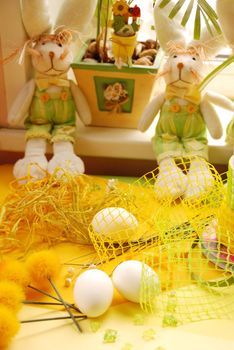 Easter decorations: rabbits and eggs