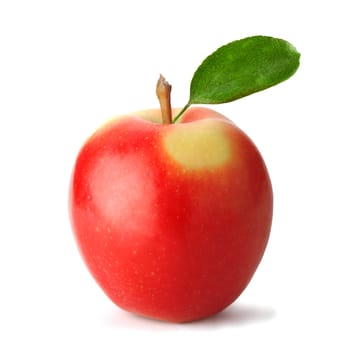 Fresh red apple with leaf. The file includes a clipping path.  Professionally retouched high quality image.