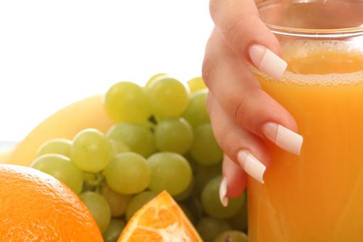 Manicure and fruits, background