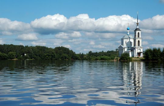 The White orthodox church on Volga. Tverskaya area