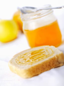 Fresh toast with honey. Close-up view