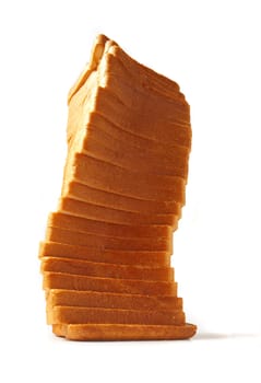 Sliced white bread for toasts on white background.