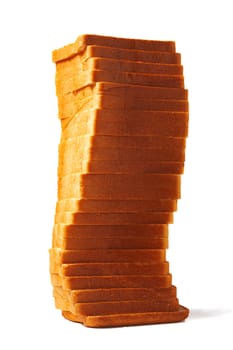 Sliced white bread for toasts on white background.