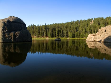 A morning view of Sylvan Lake in the Black Hills of South Dakota,