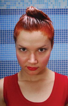 Girl with dyeing and red lips 2