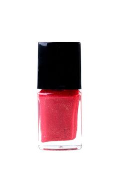 The small bottle with red nail polish, is used in the course of manicure.