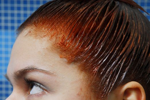 Head with red wet dyeing hair 4