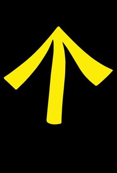 Signage: yellow arrow on black background.