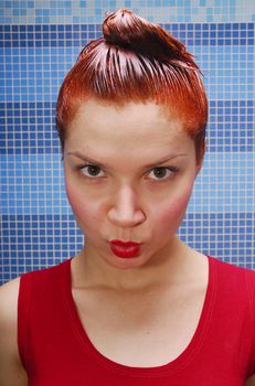 Girl with dyeing and red lips 7