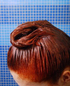 Girl with red wet dyeing hair 7