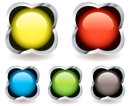Collection of five round ball icons in a silver bevel shape with drop shadow