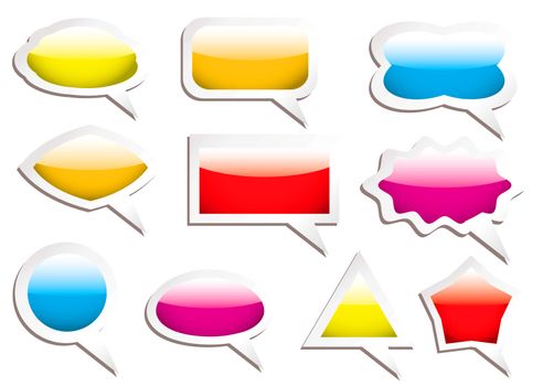 Brightly colored gel filled speech bubbles with drop shadow