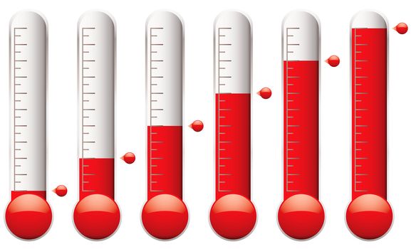 set of thermometers with different levels of indicator fluid