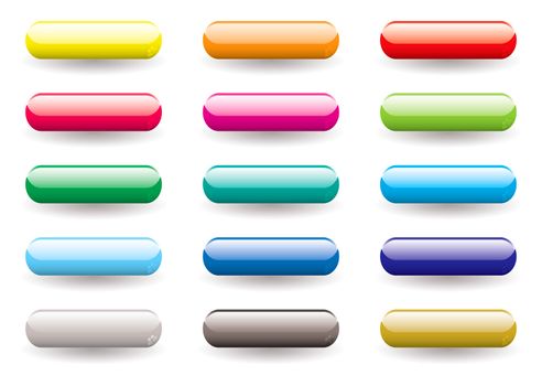 Twelve brightly coloured lozenge shaped icons buttons with drop shadow