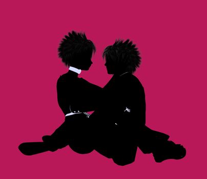 A couple silhouette illustration on a pink background