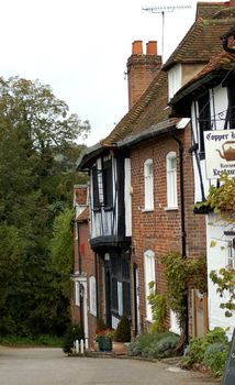 Typical English country street with cottages on one side