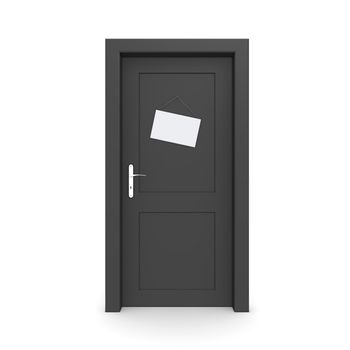 single black door closed with empty door sign dummy