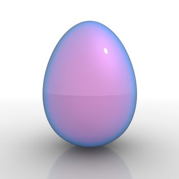 a single shiny egg with pink-lilac colour on a reflective white ground