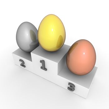 victroy podium with three eggs in gold, silver, bronze