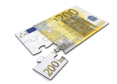 200 Euro note as a puzzle - one piece seperately