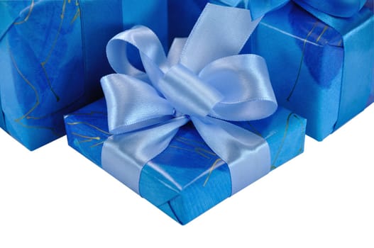 One Blue Gift Box with Bow Isolated on White