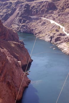 View of the Colorado River from above, taken at the Hoover Dam, Nevada