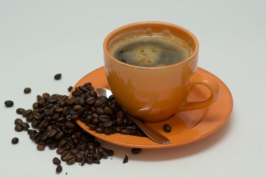 still life with mug with coffee and coffee beans