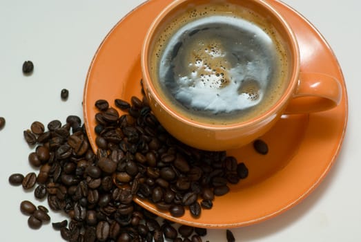 still life with mug with coffee and coffee beans