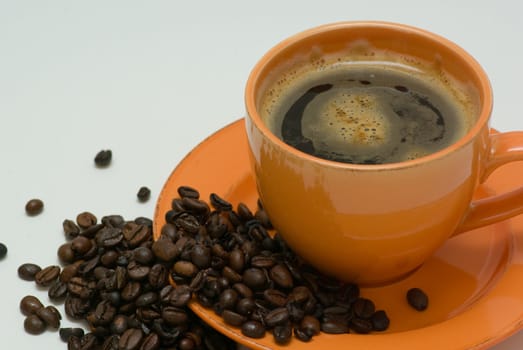 still life with mug with coffee and coffee beans