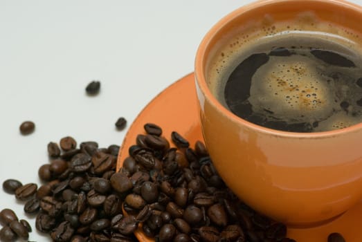 still life with mug with coffee and coffee beans