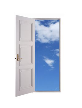 White open door and blue sky