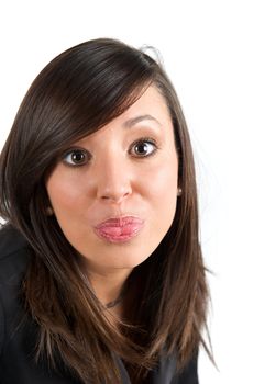 Pretty young woman posing in a studio with a nice black clothes