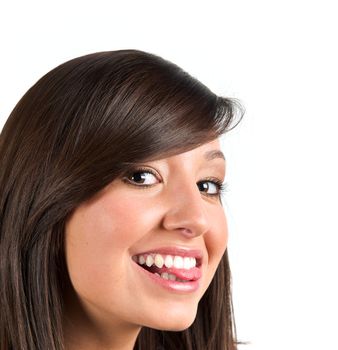 Pretty young woman posing in a studio with a nice black clothes