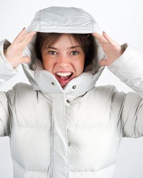 Beautiful Winter Woman Wearing An Huge Jackett