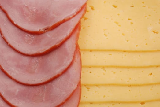 Slices of ham and cheese with bread