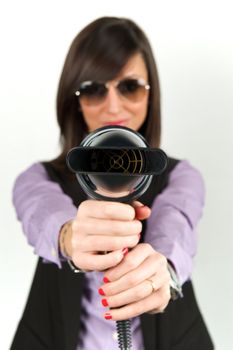 Young attractive woman with hairdryer 