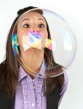 Pretty young woman posing with some bubbles around her