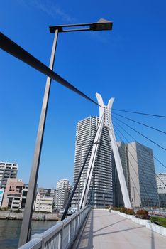 Chuo-Ohashi Bridge in Tokyo, Japan with moving bicycle